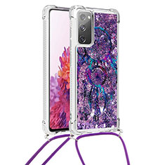 Silicone Candy Rubber TPU Bling-Bling Soft Case Cover with Lanyard Strap S02 for Samsung Galaxy S20 FE 4G Purple