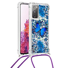 Silicone Candy Rubber TPU Bling-Bling Soft Case Cover with Lanyard Strap S02 for Samsung Galaxy S20 Lite 5G Blue