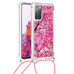 Silicone Candy Rubber TPU Bling-Bling Soft Case Cover with Lanyard Strap S02 for Samsung Galaxy S20 Lite 5G Hot Pink