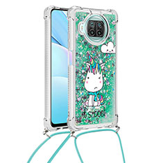 Silicone Candy Rubber TPU Bling-Bling Soft Case Cover with Lanyard Strap S02 for Xiaomi Mi 10i 5G Green