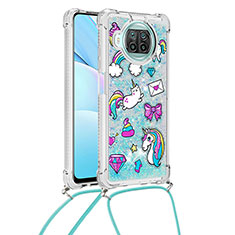Silicone Candy Rubber TPU Bling-Bling Soft Case Cover with Lanyard Strap S02 for Xiaomi Mi 10i 5G Sky Blue