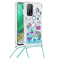 Silicone Candy Rubber TPU Bling-Bling Soft Case Cover with Lanyard Strap S02 for Xiaomi Mi 10T 5G Sky Blue