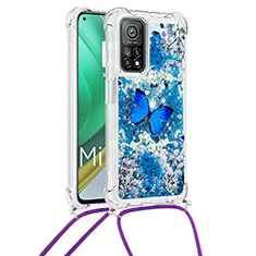 Silicone Candy Rubber TPU Bling-Bling Soft Case Cover with Lanyard Strap S02 for Xiaomi Mi 10T Pro 5G Blue