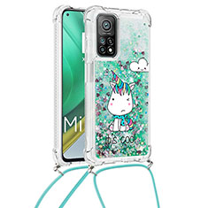Silicone Candy Rubber TPU Bling-Bling Soft Case Cover with Lanyard Strap S02 for Xiaomi Mi 10T Pro 5G Green