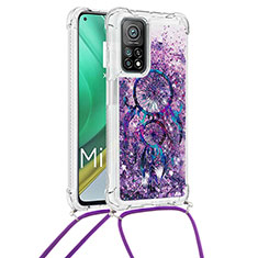 Silicone Candy Rubber TPU Bling-Bling Soft Case Cover with Lanyard Strap S02 for Xiaomi Redmi K30S 5G Purple