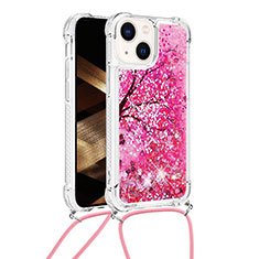 Silicone Candy Rubber TPU Bling-Bling Soft Case Cover with Lanyard Strap S03 for Apple iPhone 13 Hot Pink