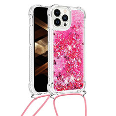 Silicone Candy Rubber TPU Bling-Bling Soft Case Cover with Lanyard Strap S03 for Apple iPhone 14 Pro Red