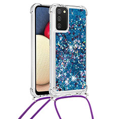 Silicone Candy Rubber TPU Bling-Bling Soft Case Cover with Lanyard Strap S03 for Samsung Galaxy A02s Blue