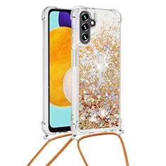 Silicone Candy Rubber TPU Bling-Bling Soft Case Cover with Lanyard Strap S03 for Samsung Galaxy A04s Gold