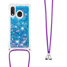 Silicone Candy Rubber TPU Bling-Bling Soft Case Cover with Lanyard Strap S03 for Samsung Galaxy A20e Blue