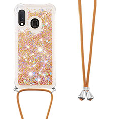 Silicone Candy Rubber TPU Bling-Bling Soft Case Cover with Lanyard Strap S03 for Samsung Galaxy A20e Gold