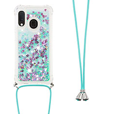 Silicone Candy Rubber TPU Bling-Bling Soft Case Cover with Lanyard Strap S03 for Samsung Galaxy A20e Green