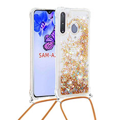 Silicone Candy Rubber TPU Bling-Bling Soft Case Cover with Lanyard Strap S03 for Samsung Galaxy A21 European Gold