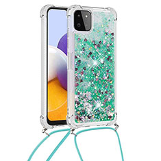 Silicone Candy Rubber TPU Bling-Bling Soft Case Cover with Lanyard Strap S03 for Samsung Galaxy A22 5G Green