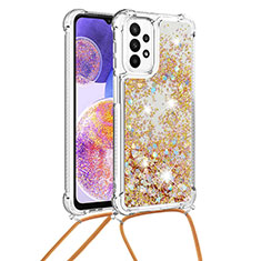 Silicone Candy Rubber TPU Bling-Bling Soft Case Cover with Lanyard Strap S03 for Samsung Galaxy A23 5G Gold