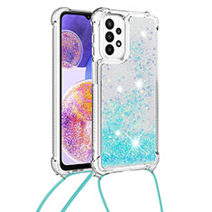 Silicone Candy Rubber TPU Bling-Bling Soft Case Cover with Lanyard Strap S03 for Samsung Galaxy A23 5G Sky Blue