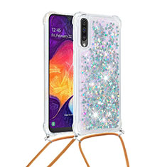 Silicone Candy Rubber TPU Bling-Bling Soft Case Cover with Lanyard Strap S03 for Samsung Galaxy A30S Silver