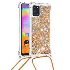 Silicone Candy Rubber TPU Bling-Bling Soft Case Cover with Lanyard Strap S03 for Samsung Galaxy A31 Gold
