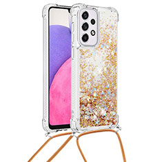 Silicone Candy Rubber TPU Bling-Bling Soft Case Cover with Lanyard Strap S03 for Samsung Galaxy A33 5G Gold