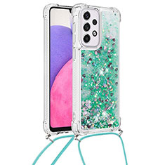 Silicone Candy Rubber TPU Bling-Bling Soft Case Cover with Lanyard Strap S03 for Samsung Galaxy A33 5G Green