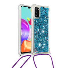 Silicone Candy Rubber TPU Bling-Bling Soft Case Cover with Lanyard Strap S03 for Samsung Galaxy A41 Blue