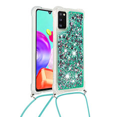Silicone Candy Rubber TPU Bling-Bling Soft Case Cover with Lanyard Strap S03 for Samsung Galaxy A41 Green