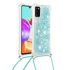 Silicone Candy Rubber TPU Bling-Bling Soft Case Cover with Lanyard Strap S03 for Samsung Galaxy A41 Sky Blue