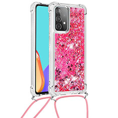 Silicone Candy Rubber TPU Bling-Bling Soft Case Cover with Lanyard Strap S03 for Samsung Galaxy A52 5G Hot Pink