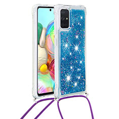 Silicone Candy Rubber TPU Bling-Bling Soft Case Cover with Lanyard Strap S03 for Samsung Galaxy A71 4G A715 Blue