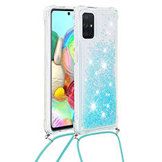 Silicone Candy Rubber TPU Bling-Bling Soft Case Cover with Lanyard Strap S03 for Samsung Galaxy A71 4G A715 Sky Blue