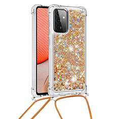 Silicone Candy Rubber TPU Bling-Bling Soft Case Cover with Lanyard Strap S03 for Samsung Galaxy A72 5G Gold