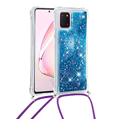 Silicone Candy Rubber TPU Bling-Bling Soft Case Cover with Lanyard Strap S03 for Samsung Galaxy A81 Blue