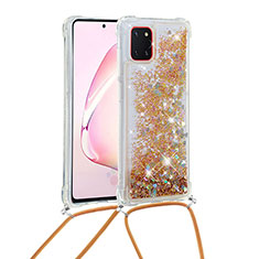 Silicone Candy Rubber TPU Bling-Bling Soft Case Cover with Lanyard Strap S03 for Samsung Galaxy A81 Gold
