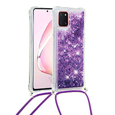 Silicone Candy Rubber TPU Bling-Bling Soft Case Cover with Lanyard Strap S03 for Samsung Galaxy A81 Purple