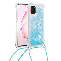 Silicone Candy Rubber TPU Bling-Bling Soft Case Cover with Lanyard Strap S03 for Samsung Galaxy A81 Sky Blue