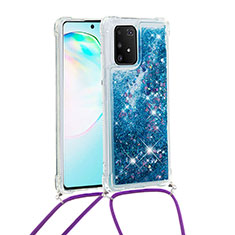 Silicone Candy Rubber TPU Bling-Bling Soft Case Cover with Lanyard Strap S03 for Samsung Galaxy A91 Blue