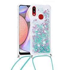 Silicone Candy Rubber TPU Bling-Bling Soft Case Cover with Lanyard Strap S03 for Samsung Galaxy M01s Green