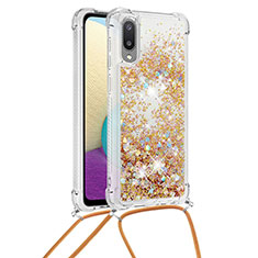 Silicone Candy Rubber TPU Bling-Bling Soft Case Cover with Lanyard Strap S03 for Samsung Galaxy M02 Gold