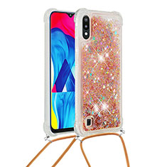 Silicone Candy Rubber TPU Bling-Bling Soft Case Cover with Lanyard Strap S03 for Samsung Galaxy M10 Gold