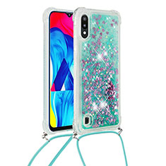 Silicone Candy Rubber TPU Bling-Bling Soft Case Cover with Lanyard Strap S03 for Samsung Galaxy M10 Green