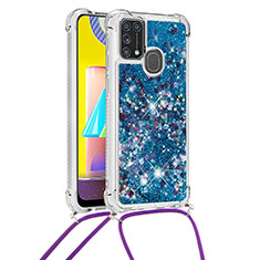 Silicone Candy Rubber TPU Bling-Bling Soft Case Cover with Lanyard Strap S03 for Samsung Galaxy M31 Blue