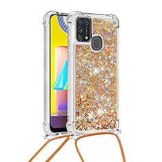 Silicone Candy Rubber TPU Bling-Bling Soft Case Cover with Lanyard Strap S03 for Samsung Galaxy M31 Gold