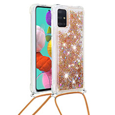 Silicone Candy Rubber TPU Bling-Bling Soft Case Cover with Lanyard Strap S03 for Samsung Galaxy M40S Gold