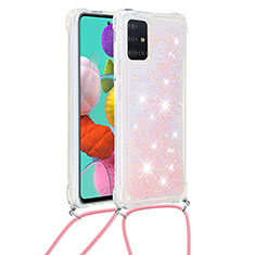 Silicone Candy Rubber TPU Bling-Bling Soft Case Cover with Lanyard Strap S03 for Samsung Galaxy M40S Pink