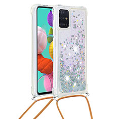 Silicone Candy Rubber TPU Bling-Bling Soft Case Cover with Lanyard Strap S03 for Samsung Galaxy M40S Silver