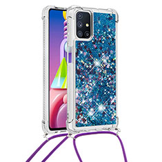 Silicone Candy Rubber TPU Bling-Bling Soft Case Cover with Lanyard Strap S03 for Samsung Galaxy M51 Blue