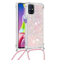 Silicone Candy Rubber TPU Bling-Bling Soft Case Cover with Lanyard Strap S03 for Samsung Galaxy M51 Pink