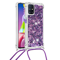 Silicone Candy Rubber TPU Bling-Bling Soft Case Cover with Lanyard Strap S03 for Samsung Galaxy M51 Purple