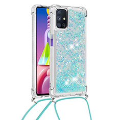 Silicone Candy Rubber TPU Bling-Bling Soft Case Cover with Lanyard Strap S03 for Samsung Galaxy M51 Sky Blue