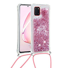Silicone Candy Rubber TPU Bling-Bling Soft Case Cover with Lanyard Strap S03 for Samsung Galaxy M60s Red